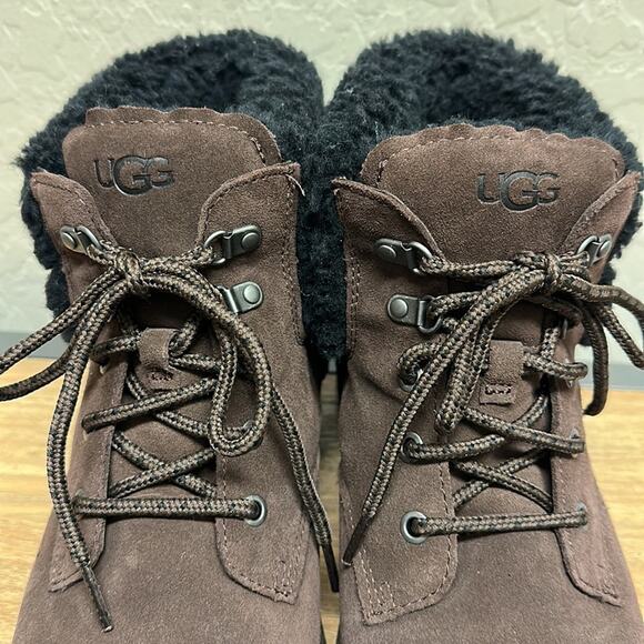 UGG Romely Heritage Lace Suede Wool Boots Brown Black Size 11 Water Repellent - Picture 7 of 13